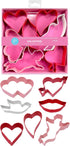 R&M Valentine Cookie Cutter Set, Includes 7 Shapes, Heart, Double Heart, Arrow, Dove, Lips, Cupid Cookie Cutter. Red, Pink, White Polyresin Coated...