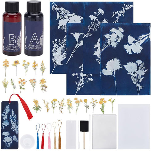 WEBEEDY 30 Sheets Cyanotype Paper Sun Print Paper Kit Sunflower Daisy Sun Art Papers,Flower High Sensitive Cyanotype Papers Nature Printing Paper ...