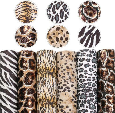 David accessories Metallic Leopard Zebra Pattern Printed Faux Leather Fabric Sheets 6 Pcs 7.7" x 12.9" (20 cm x 33 cm) Include 2 Kinds of Leather ...