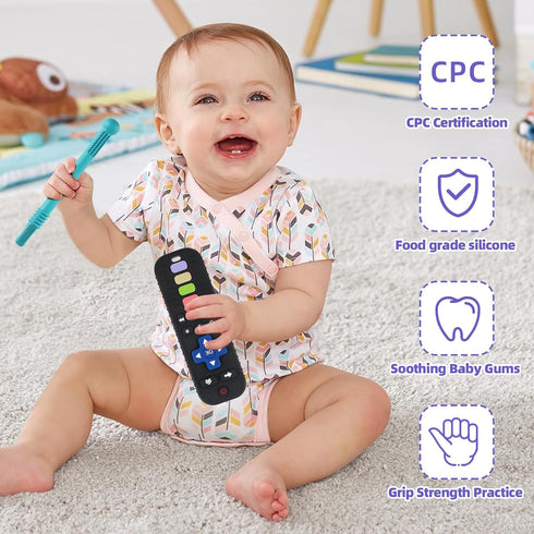 Teething Toys for Babies 0-6 6-12 12-18 Months Bpa Free Teething Sticks and Remote Teether for Babies Baby Sensory Chew Toys for Infants Babies 0-...