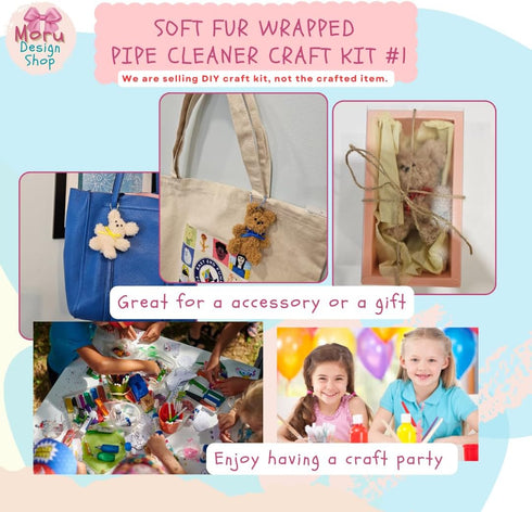 Moru Fur Pipe Cleaner Craft Kit #1, Soft, thick, long Teddy fur-wrapped stem wire for DIY art & craft. with decorative accessories (Eyes/Nose/Ribb...