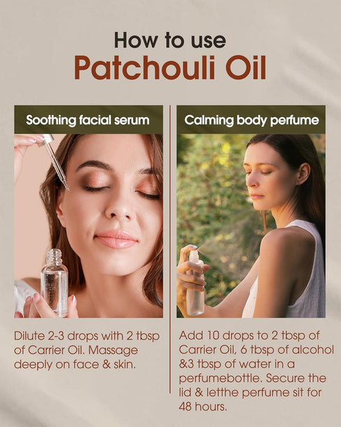 Patchouli Essential Oil - 10 mL (1/3 oz) - Pure, Natural, Therapeutic Grade - for Diffuser, Massage, Skin & Hair Care, Perfume & Candle Making - M...