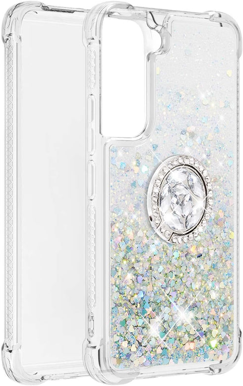 CCSmall for Samsung Galaxy S22 Plus Glitter Case with Ring Holder, Bling Sparkle Floating Liquid Soft TPU Cushion Fashion Girly Women Girls Clear ...