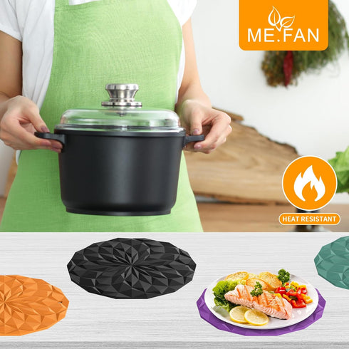 ME.FAN Silicone Trivet Mats - 4 Pack Pot Holders - 7.4'' Thickened Hot Pads for Hot pots, Pans and Dishes, Heat Resistant Silicone Trivet for Tabl...