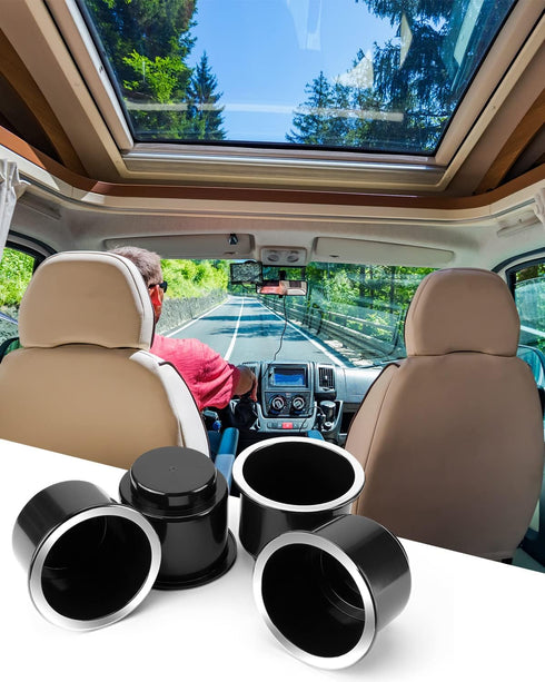 JoyTutus Cup Holder Insert 4pcs for RV Boat Car Couch Golf Cart, Elegant Chrome, Large Plastic Universal Drop in Cup Holder for Pontoon Table Sofa...