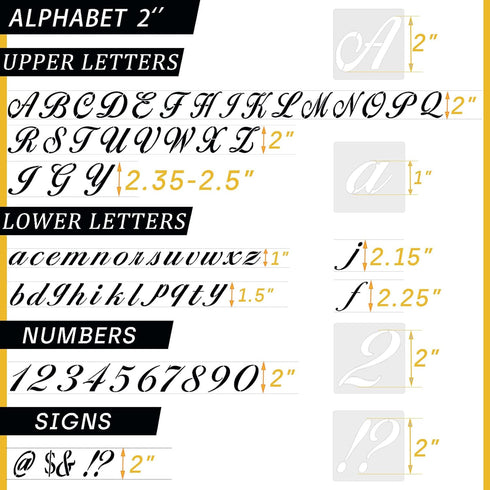 2 Inch Letter Symbol Stencils for Painting on Wood, 65 Pcs Alphabet Drawing Templates with Calligraphy Large Font and Cursive Letters Numbers Sign...