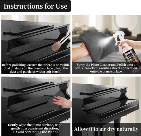 Piano Cleaner and Polish, Clean, Wax and Protect Glossy All in One Bottle Restore the Shine, Remove Fingerprints and Stains, and Enhance the Brigh...