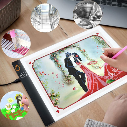 AIAURORA A4 LED Copy Board Light Tracing Drawing Board, Ultra-Thin Adjustable USB Power Art Craft LED Trace Light Pad for Tattoo Drawing, Diamond ...