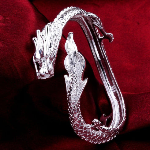 Fashion 925 Sterling Silver Antique Chinese Dragon Chic Lady Gentleman Bangle Bracelet...