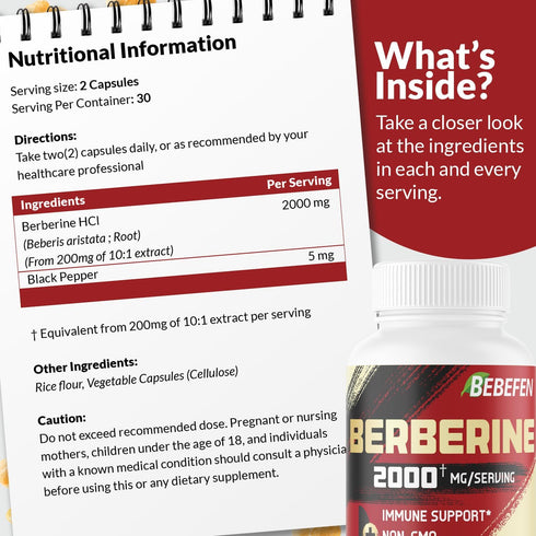 BEBEFEN Berberine HCL Supplement 2000mg - Supports Immune System, Cardiovascular Health - Non GMO | Gluten Free...