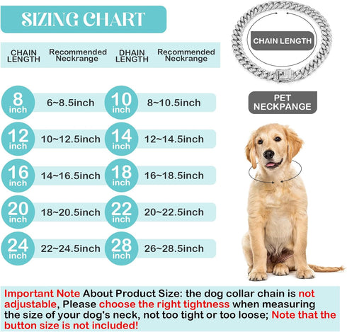 Dog Chain Diamond Collar Walking Metal Chain Collar with Design Secure Buckle, Pet Collar Jewelry Accessories for Small Medium Large Dogs Cats (Si...