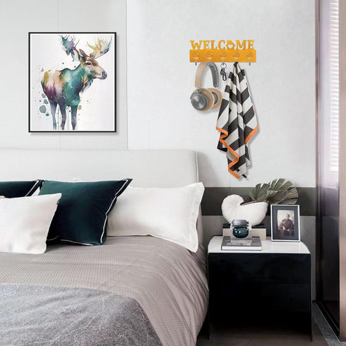 Nail-Free Key Holder, Wall Mounted Golden Key Hooks Organizer Key Hanger Rack Welcome Decorative Home Key Rack Key Hanger with 5 Hooks for Entrywa...