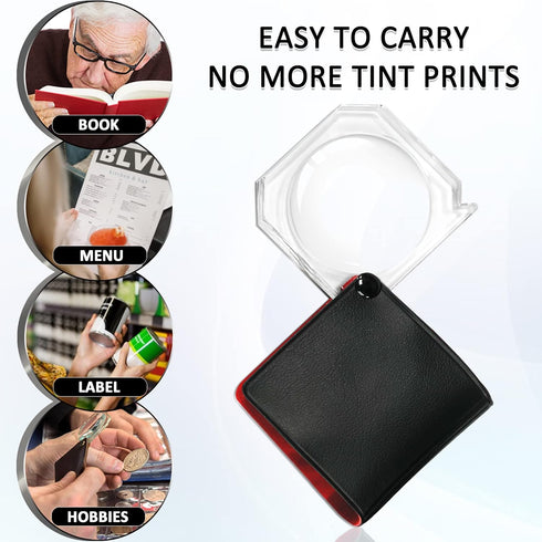 MAGDEPO 6X Small Pocket Size Folding Magnifier 1.75" Acrylic Magnifying Lens with Protective Air-Cushioned Faux Leather Rotatable & Compact for Re...