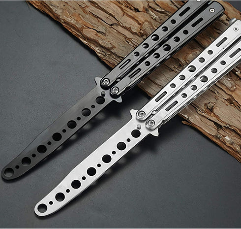 Butterfly knife, 2 Pack Practice Knives Trainer Martial Arts Practice Swords Steel Metal Folding Training Knife Tool Unsharpened for Men Boys Kids...