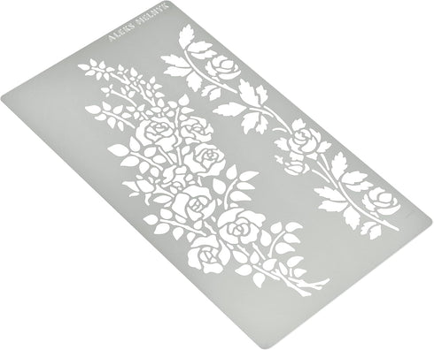 Aleks Melnyk No.269 Metal Stencil, Rose Flower Branch, Rose Vine, Swirls, Leaf Blossom, Small Stencil, 1 PC, Template for Wood Burning, Engraving,...