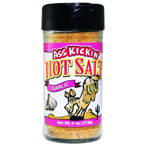 ASS KICKIN' Hot & Spicy Garlic Salt – 4oz. Shaker Jar - Perfect Flavored Salt for Popcorn Seasoning, Margarita Salt and French Fry Seasoning - Pre...
