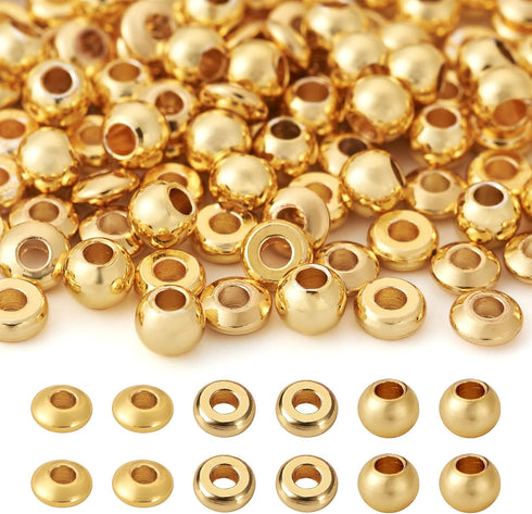 300Pcs Real 18K Gold Brass Spacer Beads 3mm Golden Round Disc Rondelle Beads Seamless Metal Bead Spacers bulk for Crafts DIY Jewelry Making Suppli...
