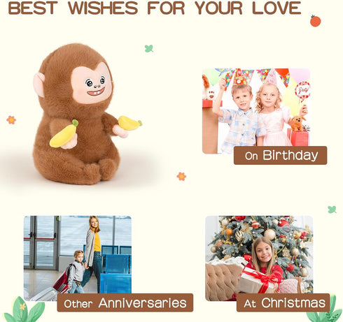 Monkey Stuffed Animal Cute Monkey Plush Soft Monkey Plushie with Banana Monkey toy Gift for Kids(10.5Inch)...