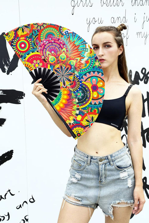 Amajiji Large Folding Hand Rave Fan Popping Fan for Line Dancing Clacking Fans for Boots On The Ground Dance,Party,Decoration,Festival (Dream ?low...