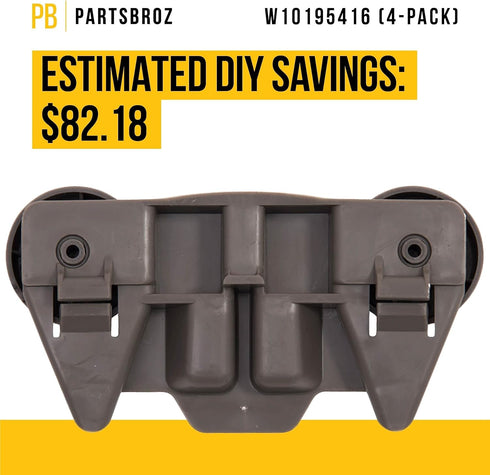 W10195416 Pack of 4 W10195416V Dishrack Wheels AP5983730 PS11722152 Ultra Durable Lower Dishwasher Wheel Replacement KUDC10FXSS5 MDB4949SDM0 MDB4949SDM1 MDB4949SDM2 WDT750SAHZ0