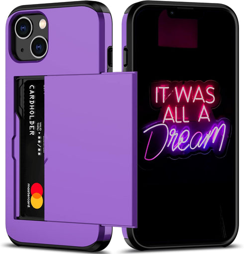 Nvollnoe for iPhone 13 Case with Card Holder Heavy Duty Protective Dual Layer Shockproof Hidden Card Slot Slim Wallet Case for iPhone 13 for Women...