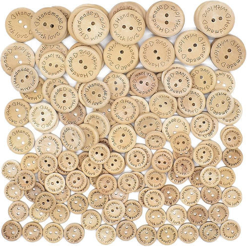 150 Pcs Wooden Handmade Buttons Sewing Round 2 Holes Buttons for Sewing Clothing Accessories, DIY Crafting Projects Decorations (15mm/20mm/25mm)...