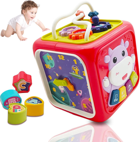 6 in 1 Activity Cube Toys for Baby 18M+, Montessori Educational Learning Fine Motor Skills Toys Gifts for Toddlers Boys Girls Age 2 3 (Red)...