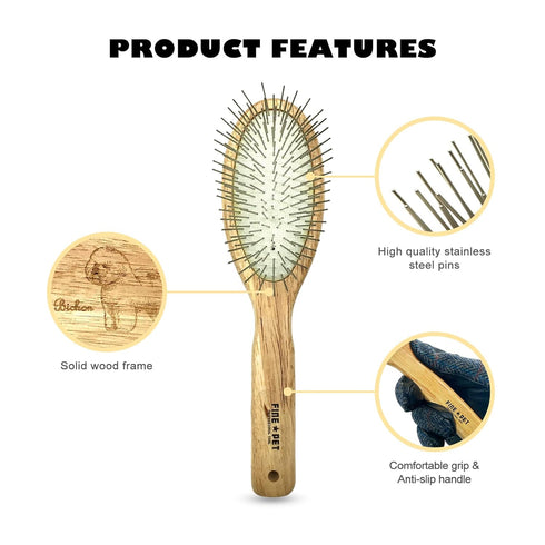Wooden Dog Brush, 25MM Oval Pin Brush, Stainless Steel Pins with Polished Tips for Long Hair Pet Grooming, Professional Grooming Brush for Dogs & ...