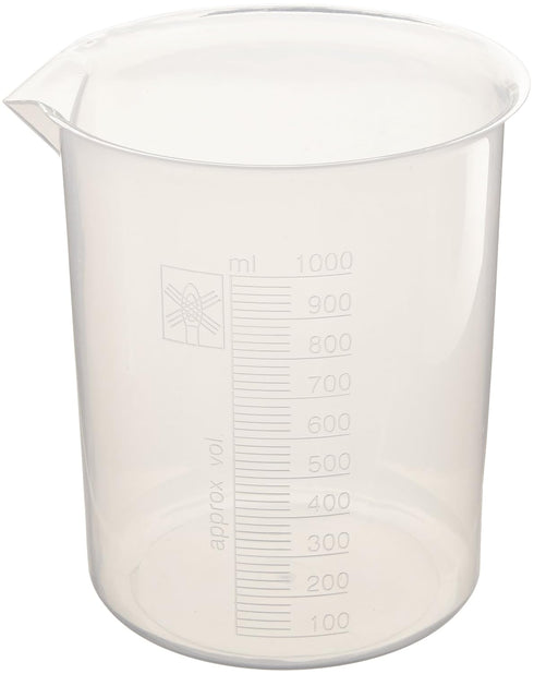 United Scientific™ Plastic Beaker, 1000ml - Polypropylene Plastic - Raised Graduations, Tapered Spout - Euro Design...