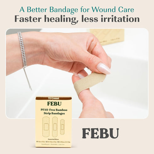 FEBU Eco-Friendly Bamboo Fabric Bandages | PFAS Free Flexible Fabric Bandages | Natural Hypoallergenic Bandage for Scrapes, Cuts & First Aid | Ful...
