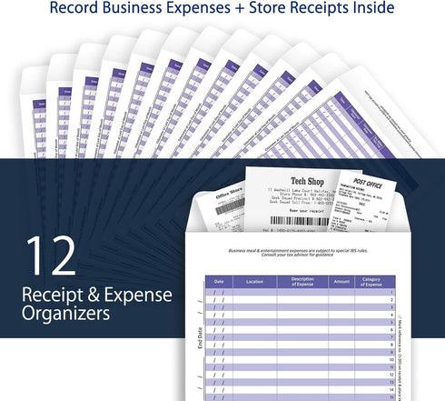 12 Set Receipts Organizer & Expense Envelope, Business Expense Tracker, Business Expense Record Auto Mileage Log Organizer Envelope (Purple)...