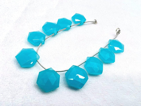 1 Strand Aqua Chalcedony 10 Pcs Beads Size 14X14Mm Hexagon Shape Cut Faceted Beads For Jewellery Making, Beading & Craft Supplies Kcrafts-Rk_K54...