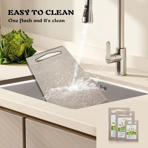 2PCS Cutting Board for Kitchen, Wheat Straw Fiber Cutting Board, Dish Washer Safe, w/Juice Grooves for Meat, Veggies, Easy Grip Handle, Non-slip S...