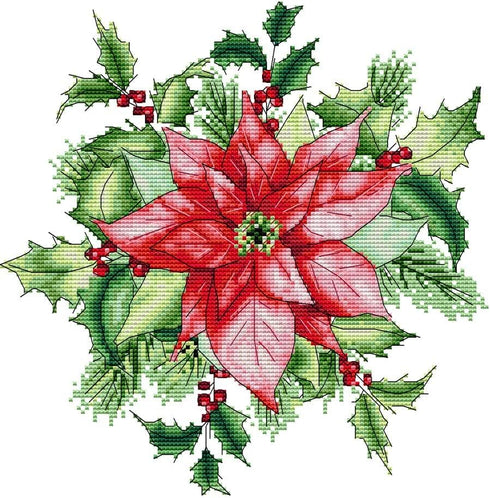 Cross Stitch Kits, Awesocrafts Christmas Red Flower Easy Patterns Cross Stitching Embroidery Kit Supplies Christmas, Stamped or Counted (Christmas...