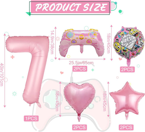 Pink Video Game Balloons, Video Game Controller Birthday Number Mylar Foil Balloon, Level Up Balloons for Girls Game On Birthday Decorations Video...