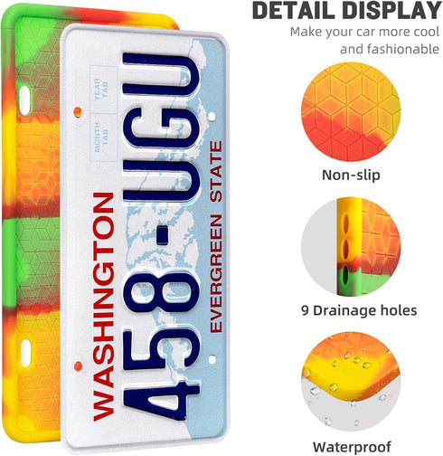 2 Pack Silicone License Plate Frame Front Back License Plate Cover License Plate Bracket Holder Rust-Proof, Rattle-Proof, Weather-Proof, for US CA...