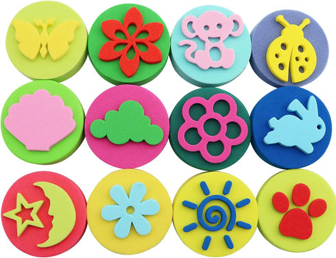 12PCS Painting Stamper Double-Side Sponge Stamper Paint Drawing Sponges EVA Painting Sponges Foam for Crafts DIY, Assorted Shapes...