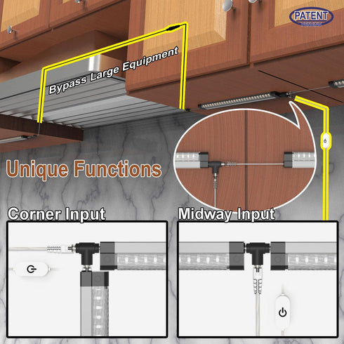 EBD LED under cabinet lighting for kitchen Built-in Adjustable Cable & Mid Input Jack bookshelf plug in light bar 3 Pcs 1350 Lm 3000K ultra bright...