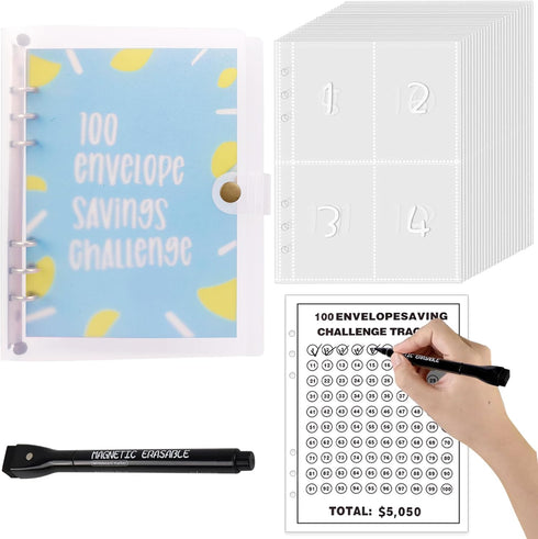 100 Envelopes Money Savings Challenges Book with Envelopes, 100 Day Challenge Money Saving Budget Binder, Motivational Process to Save $5050,10,10...