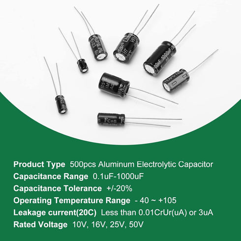 0.1uF?1000uF Capacitors 24 Value 500pcs Individual Box Lid Electrolytic Capacitor Assortment Kit for Industrial Electrical and Arduino?TV, LCD Mon...