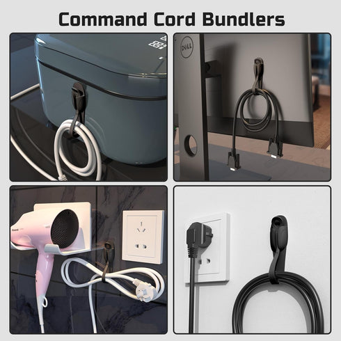 Universal Pot Lid Holder, 2 Pack Self Adhesive Pot Lid Organizer, Along with Three Hooks at The Bottom and 2 Pack Command Cord Bundlers for Kitche...