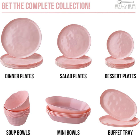 SILVER SPOONS Pink Plastic Appetizer Plates for Party, (10 PC) Heavy Duty Disposable Dinner Set, 9”, Fine China Look Dishes, Great for Baby Shower...