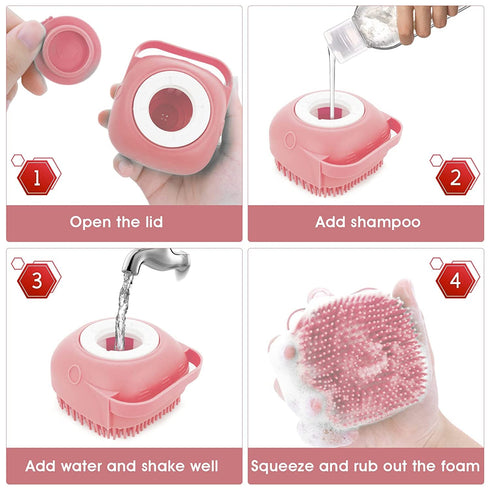 Pet Dog Cat Shedding Shampoo Brush Bath Massage Shower Bubbles Self Cleaning Dog Grooming Scrubber Brush for Bathing Hair Removal Soft Silicone Ru...