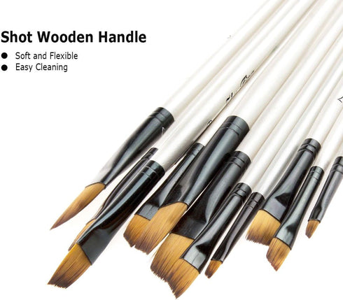 Angular Paint Brush, CBTONE 12pcs Nylon Hair Angled Paint Brushes Set Art Paintbrush for Watercolor, Acrylic, Gouache, Oil Painting - White...
