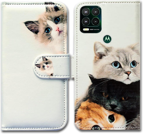 Case for Moto G Stylus 5G(Not Fit G Stylus 4G), Cute Brown Cat Leather Flip Phone Case Wallet Cover with Card Slot Holder Kickstand for Motorola M...
