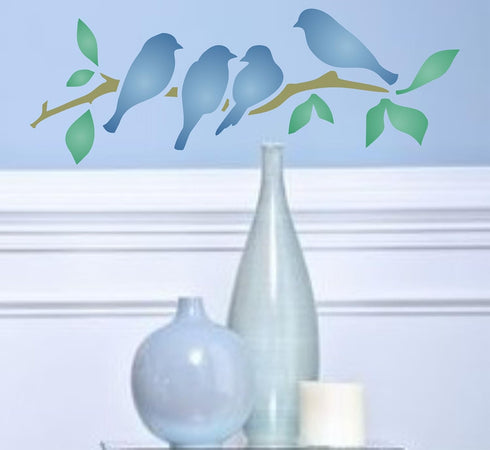 Birds on Branches Stencil, 10 x 10 inch (L) - Bird Branch Silhouette Stencils for Painting Template...