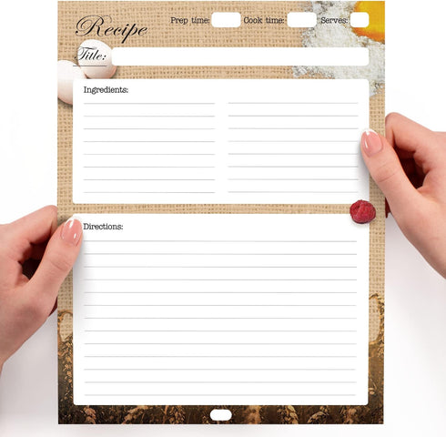 Full Size Recipe Pages 8.5x11'' Double-Sided Paper, (25 Sheets) No-Smear Matte Paper Recipe Pages for Binders, Convenient Blank Recipe Paper Refil...