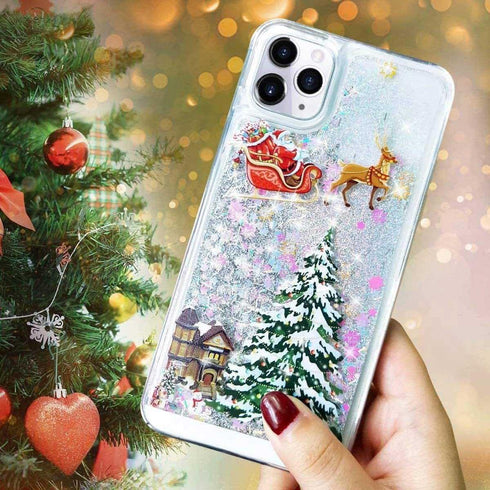 for iPhone 14 Pro Case iPhone 14 Pro Christmas Phone Case Glitter Sparkle Liquid Floating Case Shockproof Clear Soft TPU Bumper Case Xmas Santa Cl...