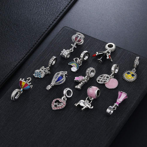 12pcs Mixed Silver Plated Colorful Enamel Alloy Beads Dangle Charms Fits for European Snake Chain Bracelet Necklace DIY Jewelry Making Supplies...