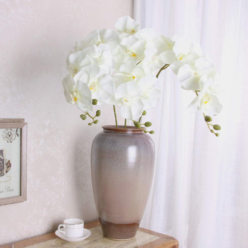 FagusHome 32" Artificial Phalaenopsis Flowers 6 Pcs with 4 Bundles Leaves Artificial Orchid Flowers Stem Plants for Home Décor (6Pcs)...